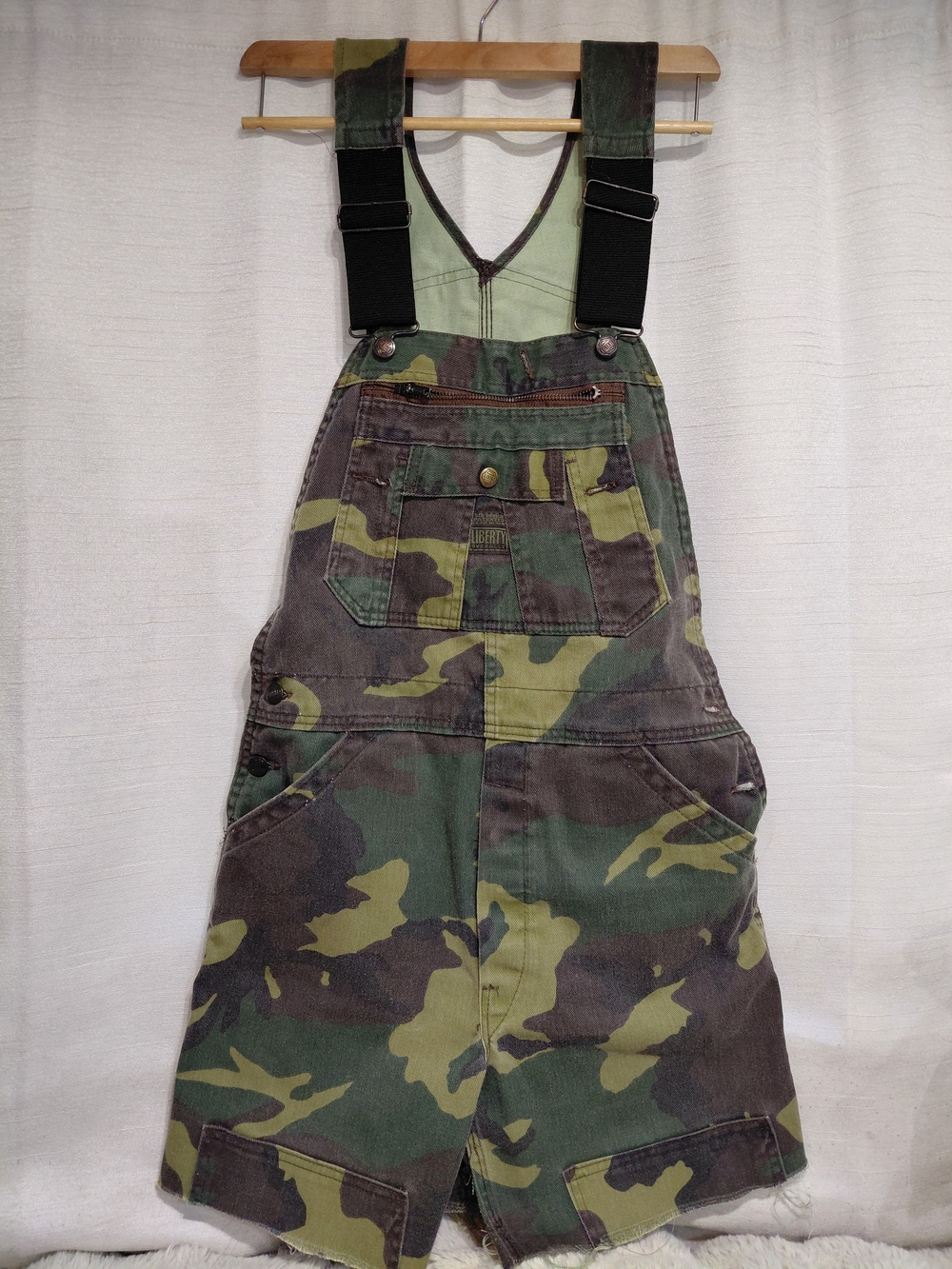 Vtg 80s Liberty Camo Overalls Cut Off Shorts - Raw Hem